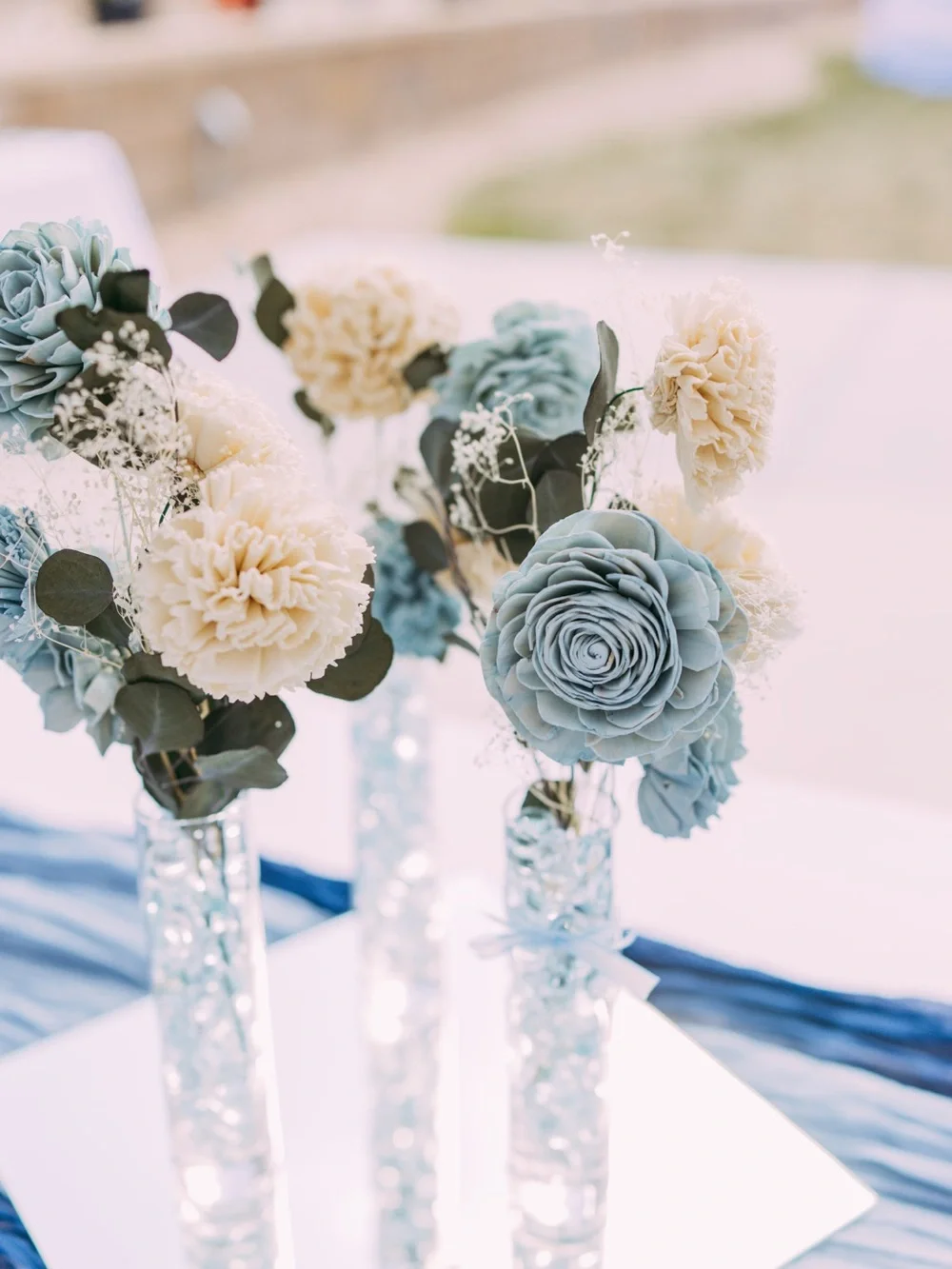 Blue & Cream Sola Wood Flowers